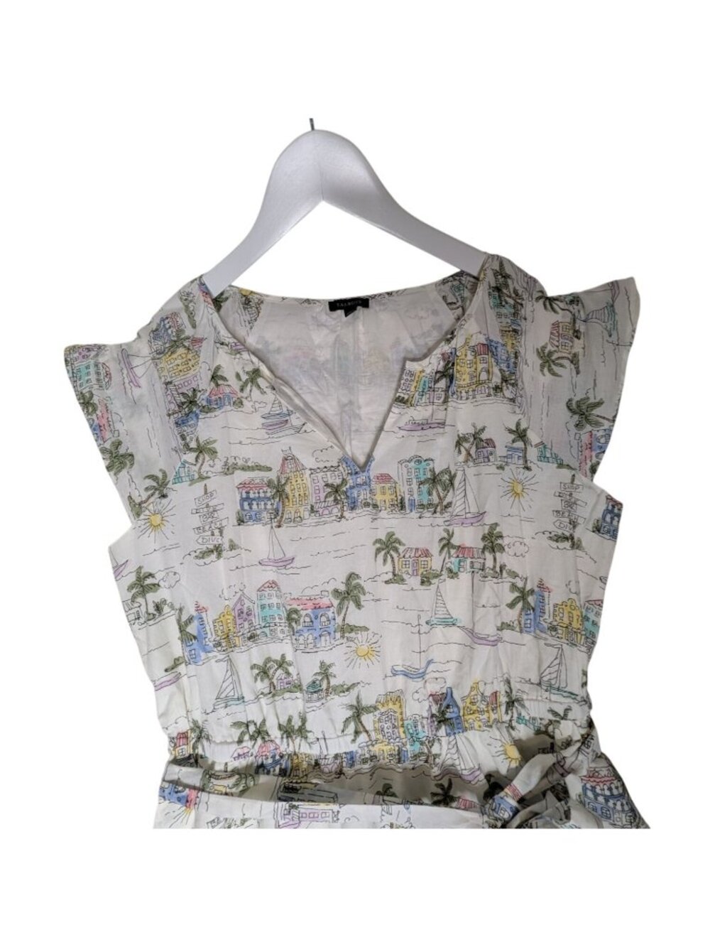 Talbots Scenic Curaçao Ruffle Fit & Flare Dress Cotton V-Neck Size 8 Sleeveless - Picture 13 of 16